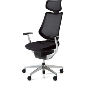 Kokuyo Japonská aktivní židle - Kokuyo ING GLIDER 360° - černá kostra s podhlavníkem - černá / chrom, plast + textil