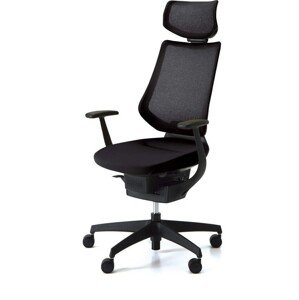 Kokuyo Japonská aktivní židle - Kokuyo ING GLIDER 360° - černá kostra s podhlavníkem - černá, plast + textil