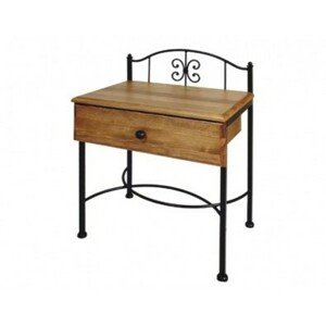 IRON-ART Noční stolek ELBA - se zásuvkou, kov + dřevo