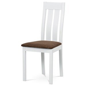 Autronic Jídelní židle - z bukového masivu v bílé barvě - s hnědým potahem, dřevo + textil