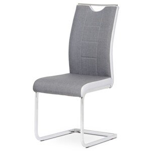 Autronic Moderní jídelní židle s pohupem - šedá látka, bílá ekokůže - 44 x 100 x 58 cm, textil + ekokůže + kov